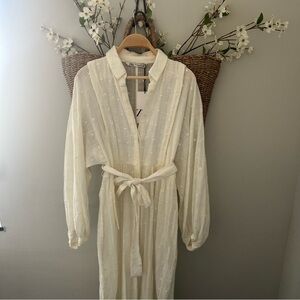 ZARA white gauzy long sleeve tie dress